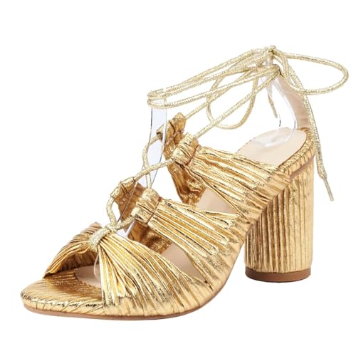 HSyc JRX Damen Sandalen mit Schnürung und Blockabsatz High Heels Sommersandalen Schuhe Gold 37 HSyc JRX Damen Sandalen mit Schnürung und Blockabsatz High Heels Sommersandalen Schuhe Gold 37 von HSyc JRX