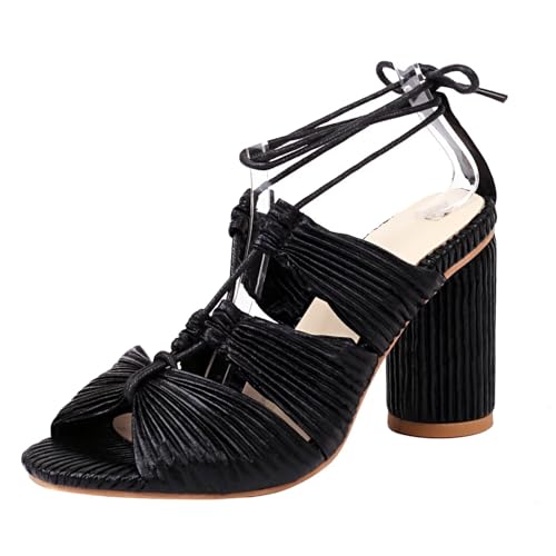 HSyc JRX Damen Sandalen mit Schnürung und Blockabsatz High Heels Sommersandalen Schuhe Schwarz 42.5 HSyc JRX Damen Sandalen mit Schnürung und Blockabsatz High Heels Sommersandalen Schuhe Schwarz 42.5 von HSyc JRX