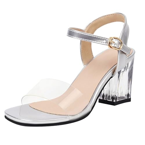 HSyc JRX Damen Sandalen mit Transparent Absatz 7cm High Heels Sommer Sandaletten Silber 41.5 HSyc JRX Damen Sandalen mit Transparent Absatz 7cm High Heels Sommer Sandaletten Silber 41.5 von HSyc JRX