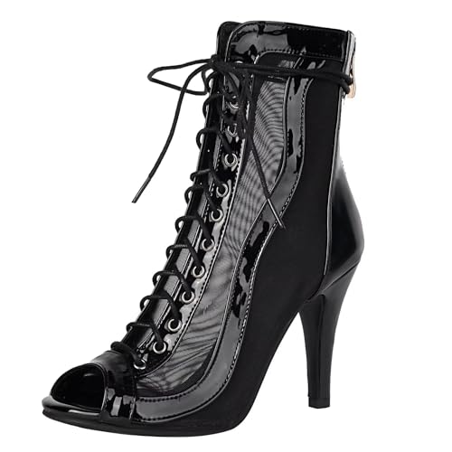 HSyc JRX Damen Stiefeletten mit Stiletto Absatz Peep-Toe Sommer Stiefel mit Schnürung Reißverschluss Elegante Sandaletten für Hochzeit Schwarz 41.5 von HSyc JRX