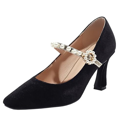 HSyc JRX Damen Stiletto High Heels Mary Jane Pumps mit Perlen Suede Schuhe 36.5 von HSyc JRX