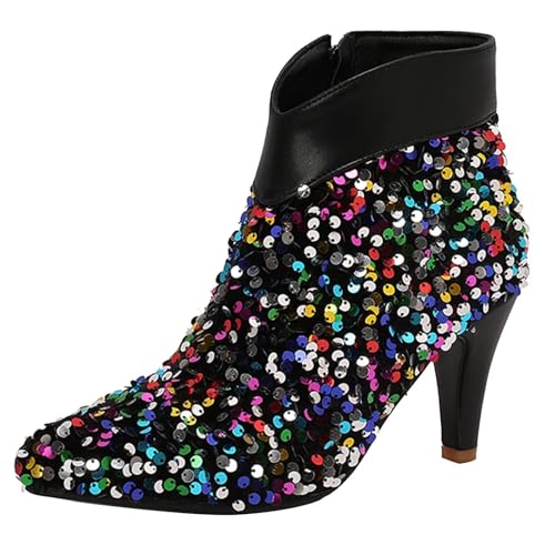 HSyc JRX Damen Stiletto High Heels Stiefeletten mit Pailletten Winter Herbst Schuhe 43 von HSyc JRX