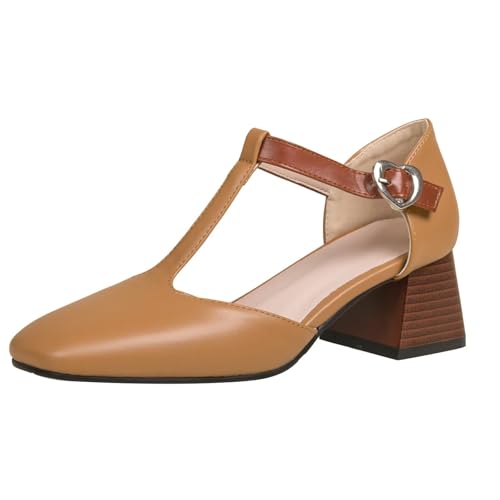 HSyc JRX Damen T Strap Pumps mit Kleinem Absatz 5cm Blockabsatz Kleid Schuhe Aprikose 36.5 HSyc JRX Damen T Strap Pumps mit Kleinem Absatz 5cm Blockabsatz Kleid Schuhe Aprikose 36.5 von HSyc JRX