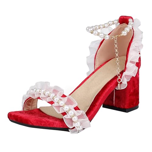 HSyc JRX Damen knöchelriemen Sandalen mit Perlen Blockabsatz Kleiner Absatz Riemchensandalen Schuhe Rot 41.5 HSyc JRX Damen knöchelriemen Sandalen mit Perlen Blockabsatz Kleiner Absatz Riemchensandalen Schuhe Rot 41.5 von HSyc JRX