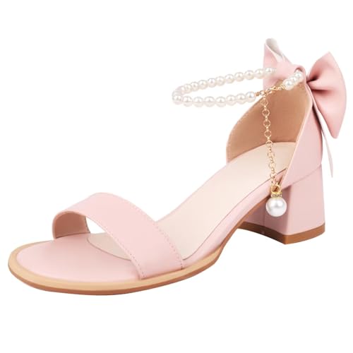 HSyc JRX Damen knöchelriemen Sandalen mit Schleife und Perlen Blockabsatz High Heels Riemchensandalen Rosa 35 HSyc JRX Damen knöchelriemen Sandalen mit Schleife und Perlen Blockabsatz High Heels Riemchensandalen Rosa 35 von HSyc JRX
