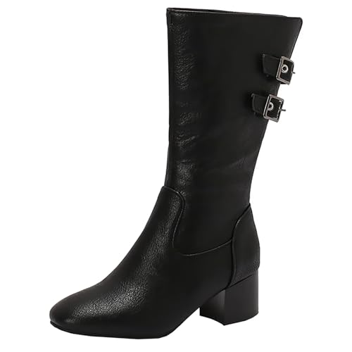 HSyc JRX DamenBlockabsatz Halbstiefel mit 5cm Absatz und Schnalle Halbschaft Stiefel Winter Schuhe42.5 von HSyc JRX