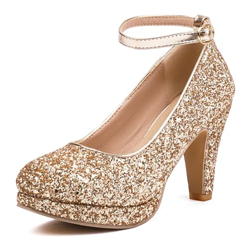 HSyc JRX Glitzer Pumps mit knöchelriemen High Heels Plateau Schuhe 38.5 von HSyc JRX
