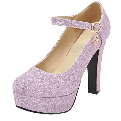 HSyc JRX High Heels Blockabsatz Plateau Pumps mit Riemchen Glitzer Damen Hochzeit Schuhe 35 von HSyc JRX