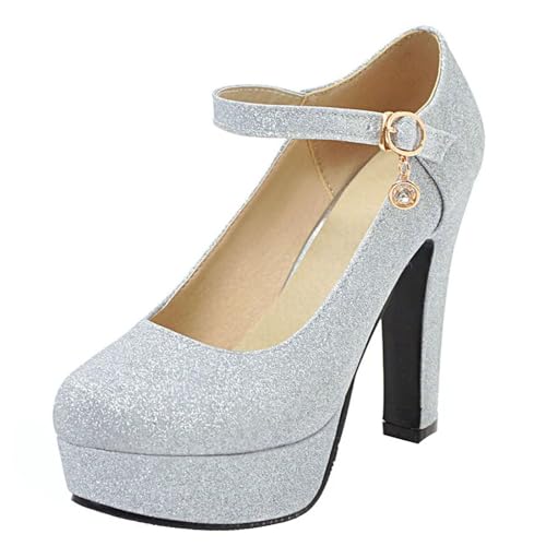 HSyc JRX High Heels Blockabsatz Plateau Pumps mit Riemchen Glitzer Damen Hochzeit Schuhe 37 von HSyc JRX