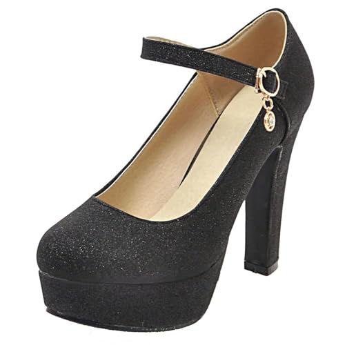 HSyc JRX High Heels Blockabsatz Plateau Pumps mit Riemchen Glitzer Damen Hochzeit Schuhe 38 von HSyc JRX