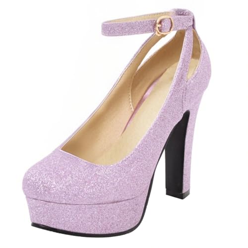 HSyc JRX High Heels Blockabsatz Plateau Pumps mit Riemchen Glitzer Damen Hochzeit Schuhe Lila 36.5 von HSyc JRX