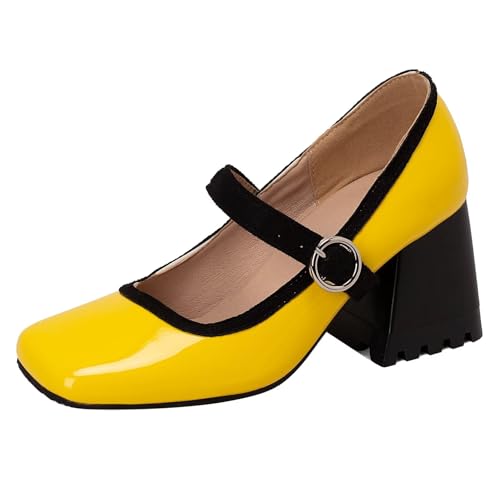 HSyc JRX Lack Mary Jane Pumps mit Blockabsatz 7cm Absatz High Heels Bequem Schuhe Gelb 39.5 HSyc JRX Lack Mary Jane Pumps mit Blockabsatz 7cm Absatz High Heels Bequem Schuhe Gelb 39.5 von HSyc JRX