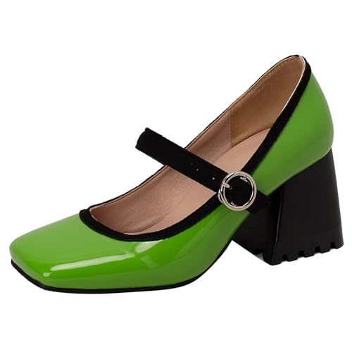 HSyc JRX Lack Mary Jane Pumps mit Blockabsatz 7cm Absatz High Heels Bequem Schuhe Grün 33.5 HSyc JRX Lack Mary Jane Pumps mit Blockabsatz 7cm Absatz High Heels Bequem Schuhe Grün 33.5 von HSyc JRX