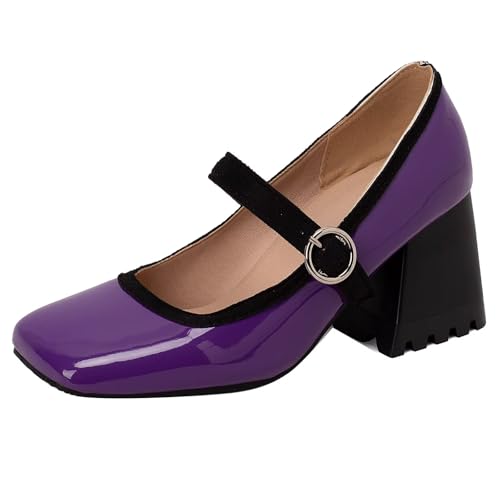 HSyc JRX Lack Mary Jane Pumps mit Blockabsatz 7cm Absatz High Heels Bequem Schuhe Lila 42.5 HSyc JRX Lack Mary Jane Pumps mit Blockabsatz 7cm Absatz High Heels Bequem Schuhe Lila 42.5 von HSyc JRX