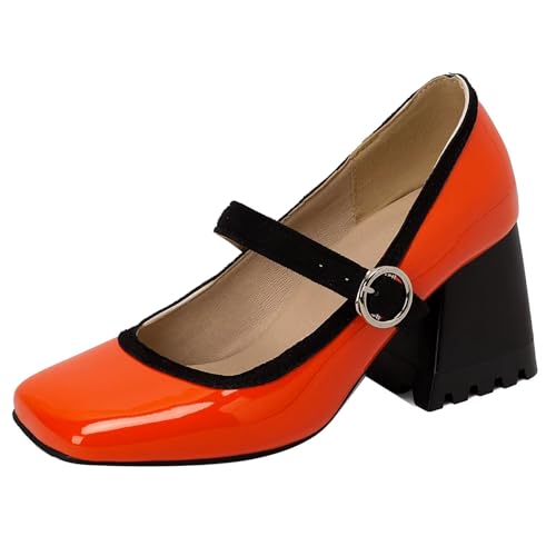 HSyc JRX Lack Mary Jane Pumps mit Blockabsatz 7cm Absatz High Heels Bequem Schuhe Orange 39.5 HSyc JRX Lack Mary Jane Pumps mit Blockabsatz 7cm Absatz High Heels Bequem Schuhe Orange 39.5 von HSyc JRX
