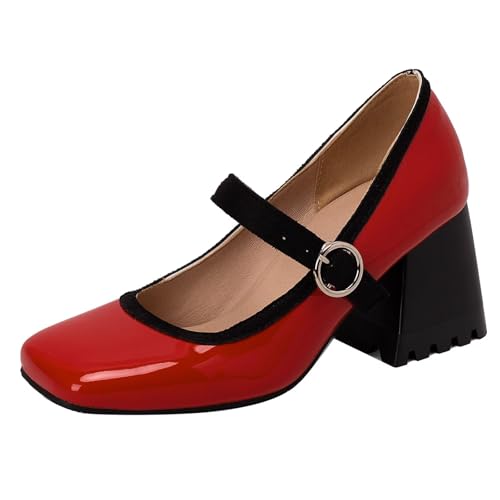 HSyc JRX Lack Mary Jane Pumps mit Blockabsatz 7cm Absatz High Heels Bequem Schuhe Rot 41.5 HSyc JRX Lack Mary Jane Pumps mit Blockabsatz 7cm Absatz High Heels Bequem Schuhe Rot 41.5 von HSyc JRX