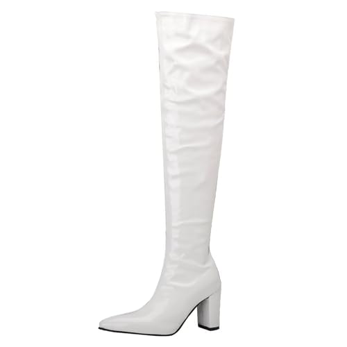 HSyc JRX Lack Overknee Stiefel mit Blockabsatz Langschaft Stiefel Winterstiefel 32.5 von HSyc JRX