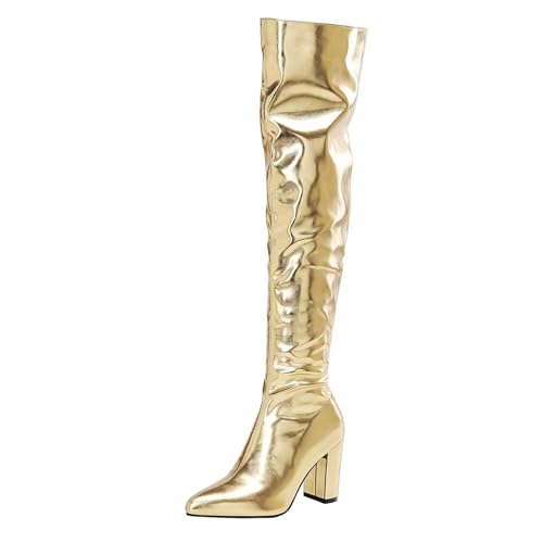 HSyc JRX Lack Overknee Stiefel mit Blockabsatz Langschaft Stiefel Winterstiefel 37 von HSyc JRX
