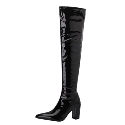 HSyc JRX Lack Overknee Stiefel mit Blockabsatz Langschaft Stiefel Winterstiefel 38 von HSyc JRX