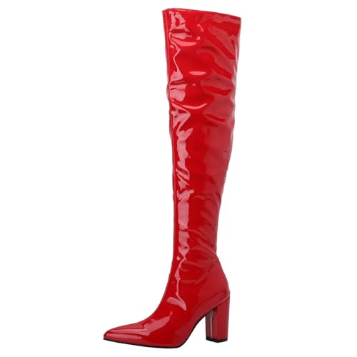 HSyc JRX Lack Overknee Stiefel mit Blockabsatz Langschaft Stiefel Winterstiefel 39.5 von HSyc JRX