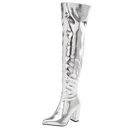 HSyc JRX Lack Overknee Stiefel mit Blockabsatz Langschaft Stiefel Winterstiefel 40 von HSyc JRX