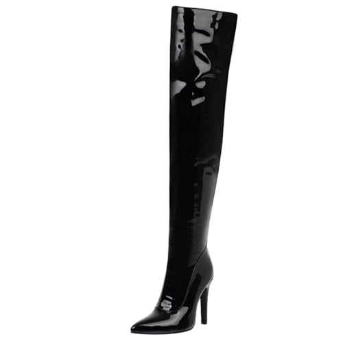 HSyc JRX Lack Overknee Stiefel mit Stiletto Absatz High heels Langschaft Stiefel 40 von HSyc JRX