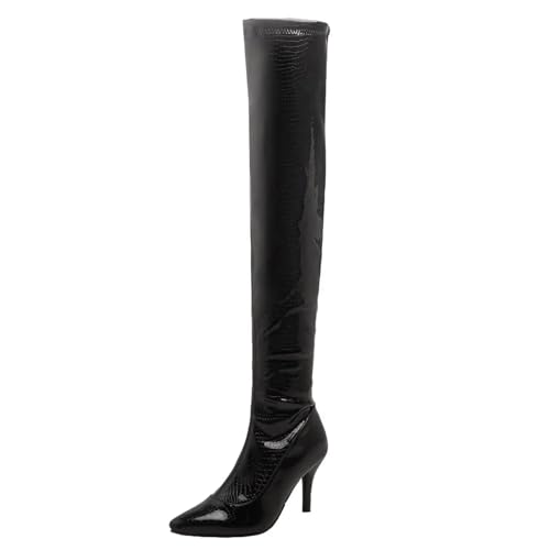 HSyc JRX Lack Overknee Stiefel mit Stiletto Absatz Reißverschluss Lang Stiefel 38.5 von HSyc JRX