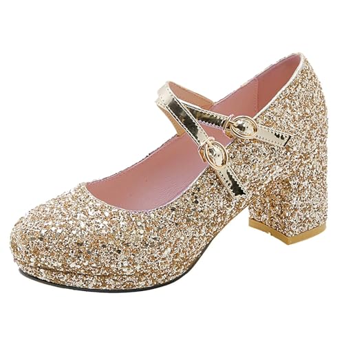 HSyc JRX Mary Jane Pumps Damen mit Glitzer 6cm Blockabsatz Runde Zehe High Heels für Party Gold 39.5 HSyc JRX Mary Jane Pumps Damen mit Glitzer 6cm Blockabsatz Runde Zehe High Heels für Party Gold 39.5 von HSyc JRX