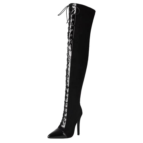 HSyc JRX Overknee Stiefel mit Stiletto High Heels 12cm Absatz Elegant Langschaft Stiefel 39.5 von HSyc JRX