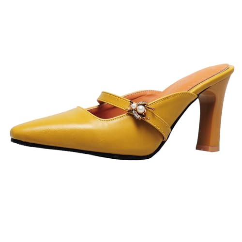 HSyc JRX Pantoletten Sandaletten mit Stiletto High Heels Spitz Zehe Mules Schuhe Gelb 42.5 HSyc JRX Pantoletten Sandaletten mit Stiletto High Heels Spitz Zehe Mules Schuhe Gelb 42.5 von HSyc JRX