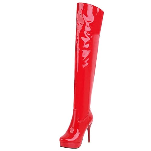 HSyc JRX Plateau Overknee Stiefel Lack Stiletto High Heels Langschaft Stiefel42.5 von HSyc JRX