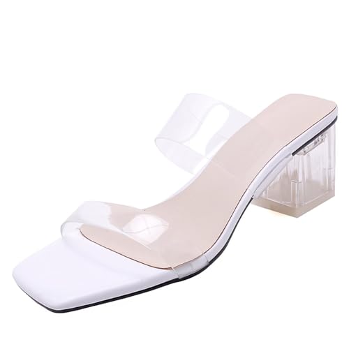 HSyc JRX Sandalen Pantoletten Transparent mit 5 cm Blockabsatz Elegante Sommer Mules High Heels Weiß 38.5 HSyc JRX Sandalen Pantoletten Transparent mit 5 cm Blockabsatz Elegante Sommer Mules High Heels Weiß 38.5 von HSyc JRX