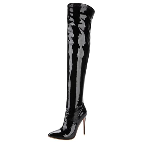HSyc JRX Stiletto High Heels Lack Overknee Stiefel mit 12cm Absatz Winterstiefel 37 von HSyc JRX