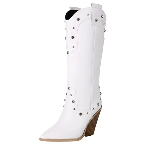 HSyc JRX Western Cowboy Stiefel mit Strass und Trichterabsatz Schluf Halbstiefel Winter Schuhe 41.5 von HSyc JRX