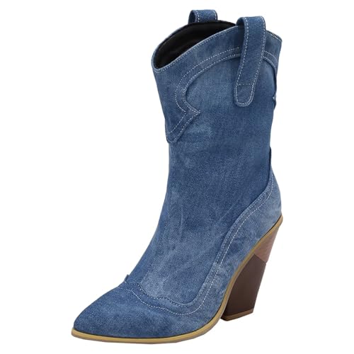 HSyc JRX Western Cowboy Stiefeletten mit 10cm Absatz High Heels Schlupfstiefel Schuhe 44 von HSyc JRX