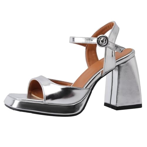 HSyc JRX knöchelriemen Sandalen mit Plateau Blockabsatz High Heels Riemchensandalen Silber 41.5 HSyc JRX knöchelriemen Sandalen mit Plateau Blockabsatz High Heels Riemchensandalen Silber 41.5 von HSyc JRX