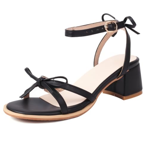 HSyc JRXDamen knöchelriemen Sandalen mit Schleife und Blockabsatz High Heels Sommerschuhe Schwarz 39.5 HSyc JRXDamen knöchelriemen Sandalen mit Schleife und Blockabsatz High Heels Sommerschuhe Schwarz 39.5 von HSyc JRX