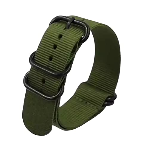 HTFKFW Uhrenarmband, 18/20/22/24mm Männer Ersatz Schwarz Ring Schnalle NATO Military Nylon Leinwand Armband Armband zubehör (Color : Army Green_18mm) von HTFKFW