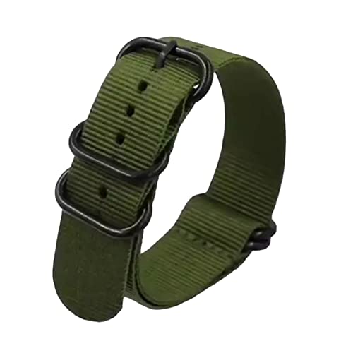 HTFKFW Uhrenarmband, 18/20/22/24mm Männer Ersatz Schwarz Ring Schnalle NATO Military Nylon Leinwand Armband Armband zubehör (Color : Army Green_20mm) von HTFKFW