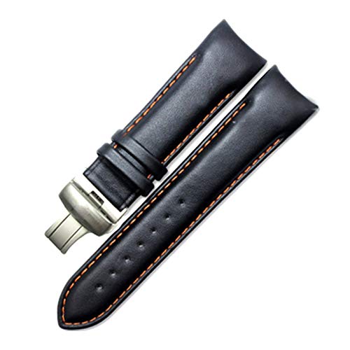 HTFKFW Uhrenarmband, 18mm/22mm/23mm/24mm Bambus Muster Echtes Leder Armband Männer Quick Release Schmetterling Schnalle Gebogene Armband Ende Uhr Strap (Color : Orange Stitching_22mm Silver Clasp) von HTFKFW