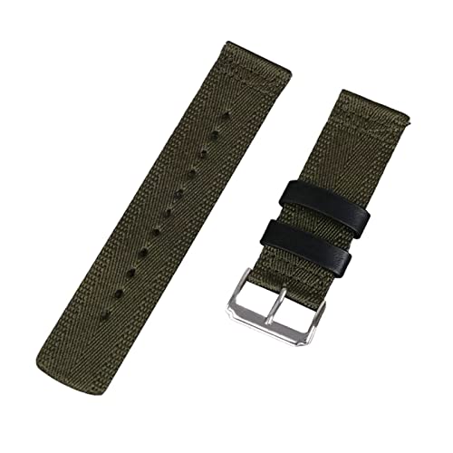 HTFKFW Uhrenarmband, 20/22/24mm Sport wasserdichte Vintage Woven Nylon Uhrenarmband Männer Ersatz Armband Armband for Smart Uhr (Color : Army Green Silver Clasp_20mm) von HTFKFW