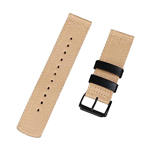 HTFKFW Uhrenarmband, 20/22/24mm Sport wasserdichte Vintage Woven Nylon Uhrenarmband Männer Ersatz Armband Armband for Smart Uhr (Color : Khaki Black Clasp_20mm) von HTFKFW