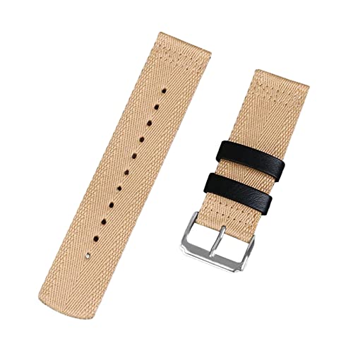 HTFKFW Uhrenarmband, 20/22/24mm Sport wasserdichte Vintage Woven Nylon Uhrenarmband Männer Ersatz Armband Armband for Smart Uhr (Color : Khaki Silver Clasp_22mm) von HTFKFW