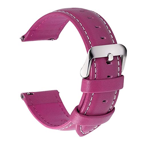 Uhrenarmband, 18/20/22/24 mm Schnellverschluss-Uhrenarmband aus echtem Leder for Herren und Damen, Armband mit Dornschließe (Color : Rose Red_22mm) von HTFKFW