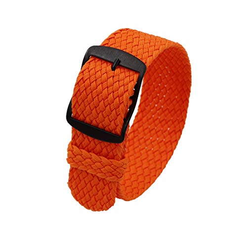 Uhrenarmband, 18 mm/20 mm/22 mm Ersatz-Armbanduhrarmband aus Nylon for Herren im Vintage-Stil mit schwarz/silberner gebürsteter Schnalle (Color : Orange B_18mm) von HTFKFW