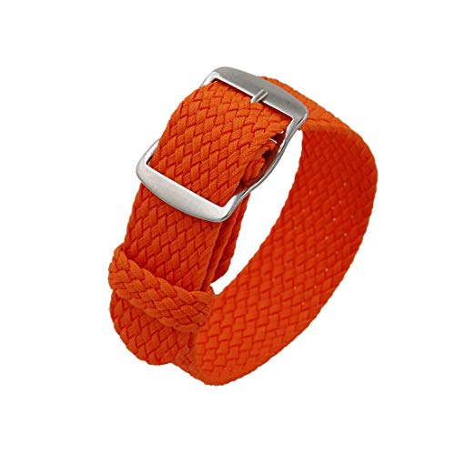 Uhrenarmband, 18 mm/20 mm/22 mm Ersatz-Armbanduhrarmband aus Nylon for Herren im Vintage-Stil mit schwarz/silberner gebürsteter Schnalle (Color : Orange S_18mm) von HTFKFW