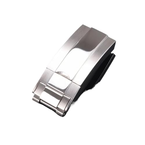 HTHRRFE 16 x 9 mm Edelstahl-Schiebeverschluss for Uhren, kompatibel mit Rolex SUBMARINER GMT Yacht-Master, Feinabstimmung der Zugknopfschnalle(Bright silver) von HTHRRFE