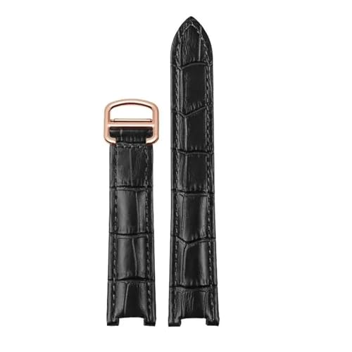 HTHRRFE 21 x 15 mm, 20 x 12 mm, 18 x 10 mm, kompatibel mit Cartier PASHA-Uhrenarmband mit Faltschließe, echtes Leder, Herren- und Damenarmband, Armbandzubehör(Black Rose gold,18.10mm) von HTHRRFE