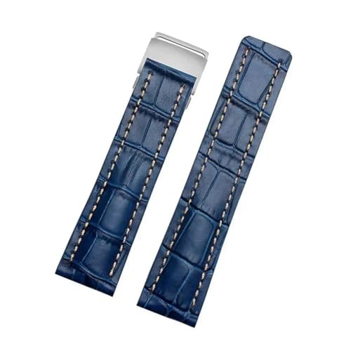 HTHRRFE Kompatibel mit Breitling Lederarmband Super Marine Avenger Super Marine Aviation Timing Herrenarmband Armband Installationswerkzeug 22mm24mm(Blue,24mmNO Buckle) von HTHRRFE
