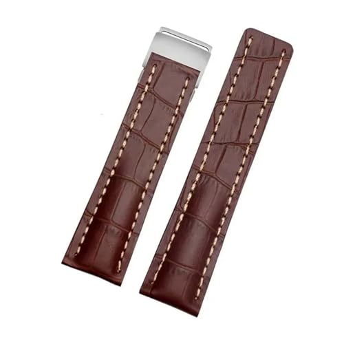 HTHRRFE Kompatibel mit Breitling Lederarmband Super Marine Avenger Super Marine Aviation Timing Herrenarmband Armband Installationswerkzeug 22mm24mm(Brown,22mmSilver Buckle) von HTHRRFE